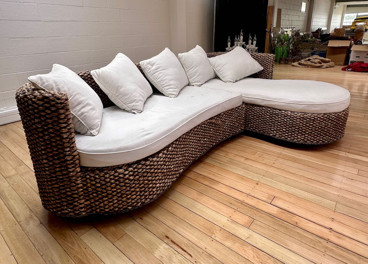 Two-Piece Cane Chaise Sofa Hire