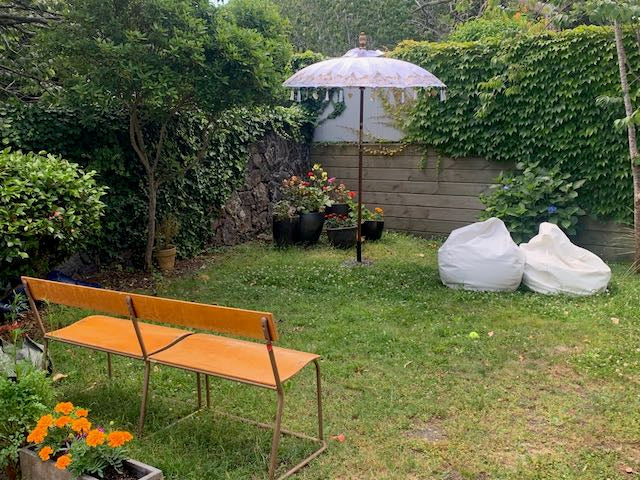 Vintage Table / Bench and Umbrella Set