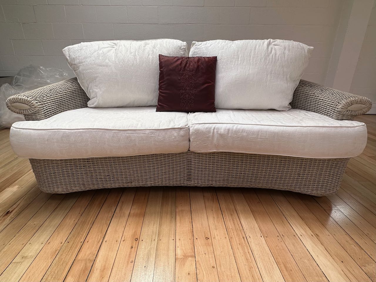 Comfy White Cane Sofa Hire