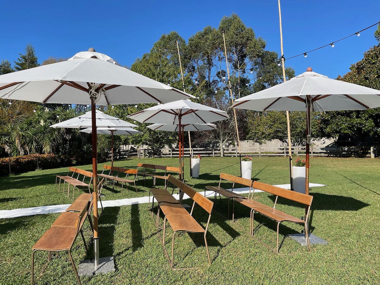 Vintage Table / Bench and Umbrella Set