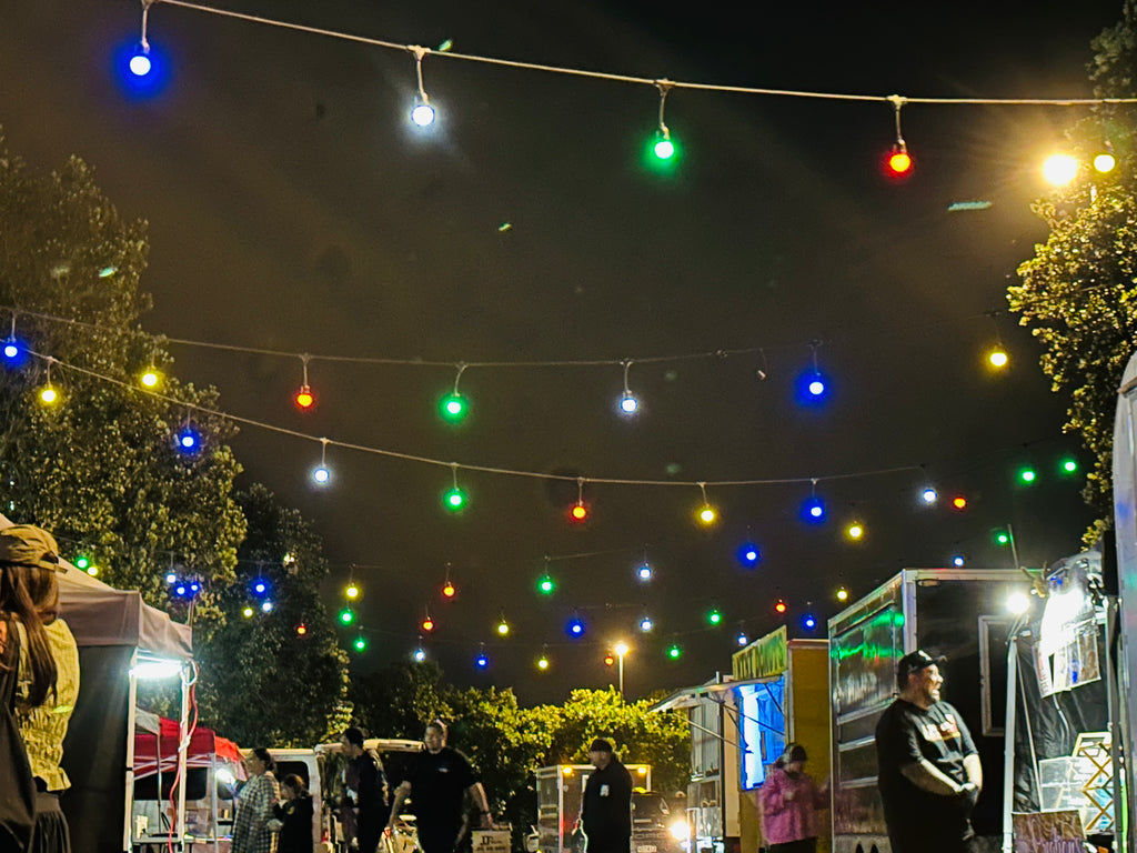 Festoon Lighting Hire - Coloured bulbs