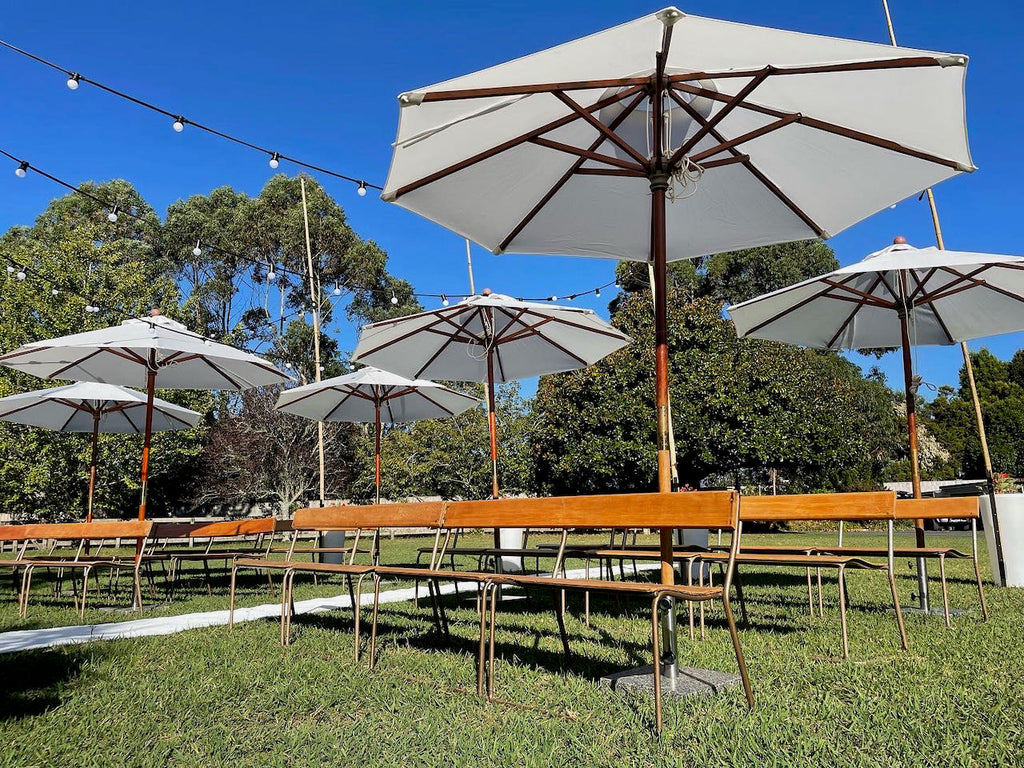 Vintage Table / Bench and Umbrella Set