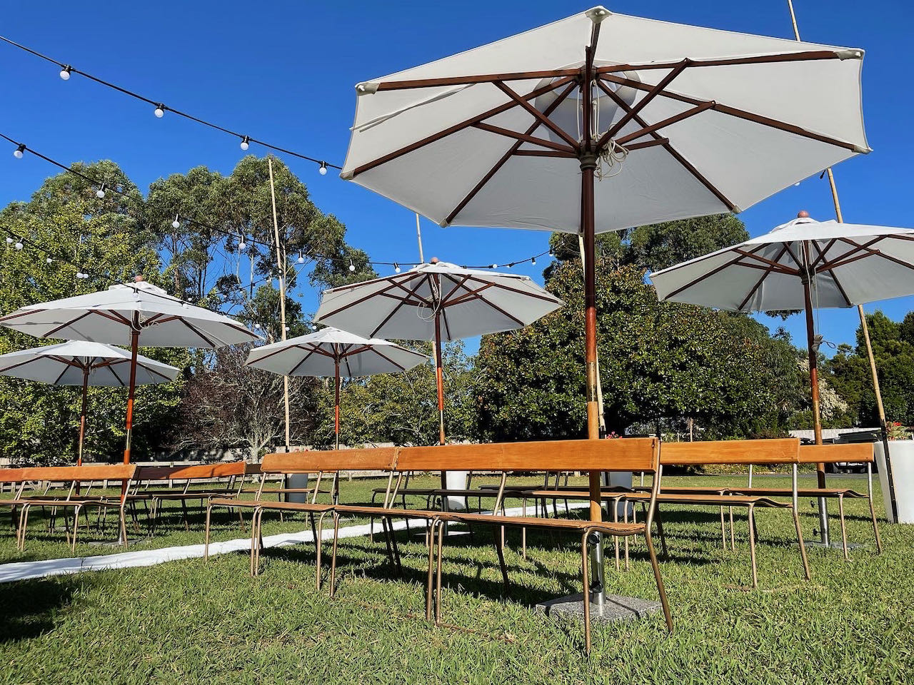 Vintage Table / Bench and Umbrella Set