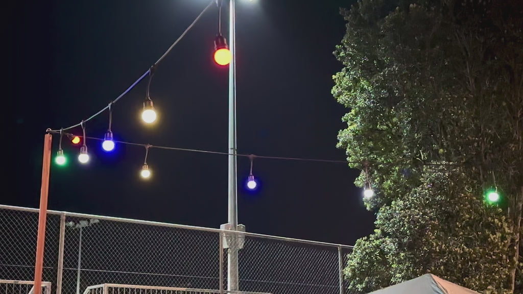 Festoon Lighting Hire - Coloured bulbs