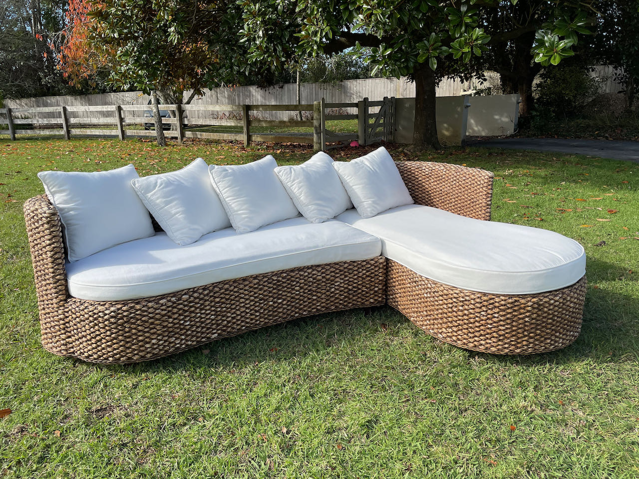 Two-Piece Cane Chaise Sofa, Seats: 4 - 7