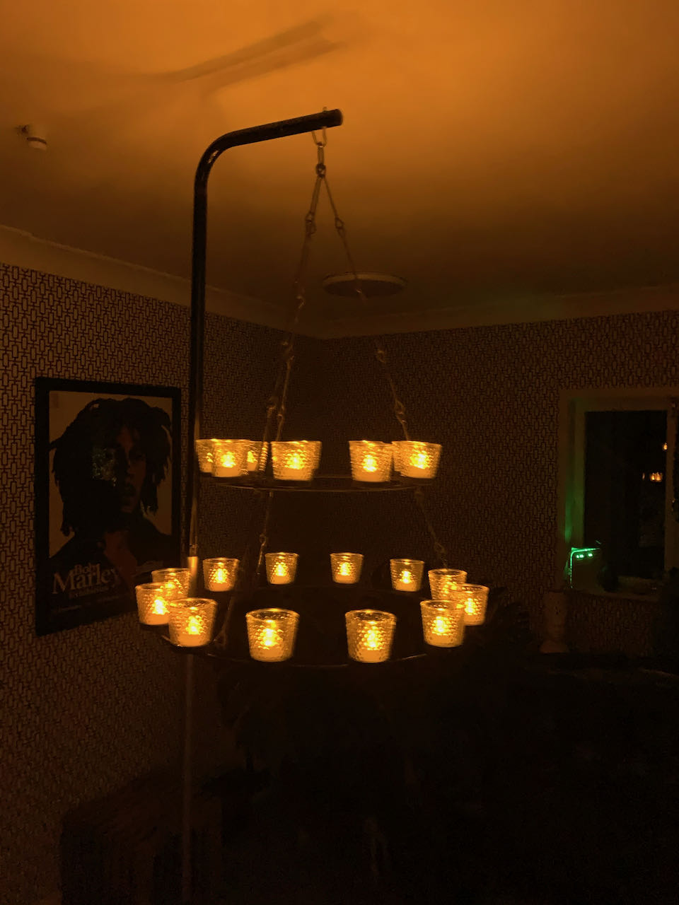 Double-Tier Clear Glass Tea Light Chanderlier Hire