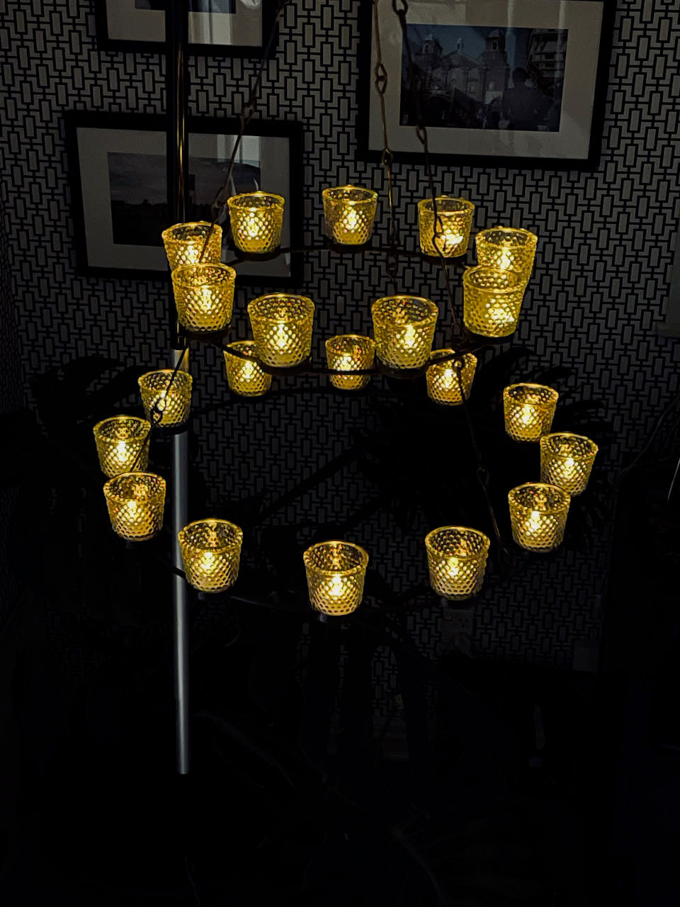 Double-Tier Clear Glass Tea Light Chanderlier Hire