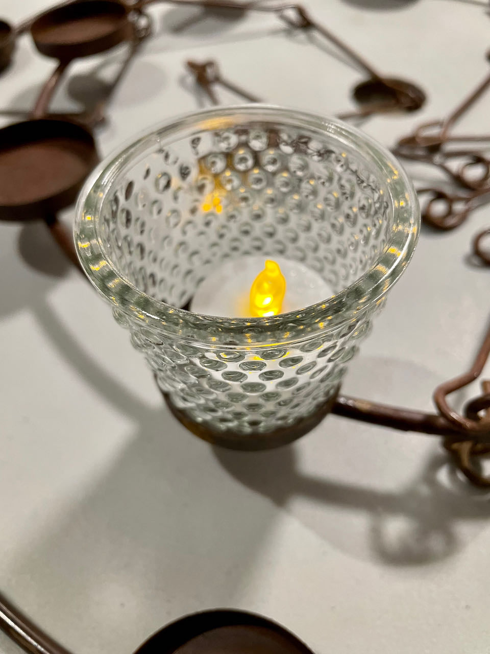Double-Tier Clear Glass Tea Light Chanderlier Hire